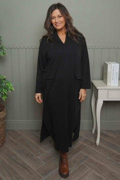 Clarissa V-Neck Cotton Dress Black