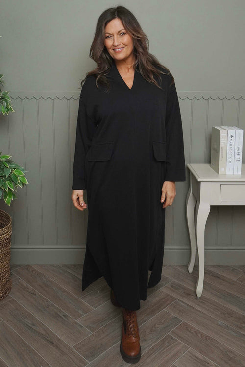 Clarissa V-Neck Cotton Dress Black - Image 1