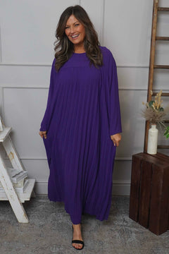 Renata Long Sleeve Pleated Dress Purple