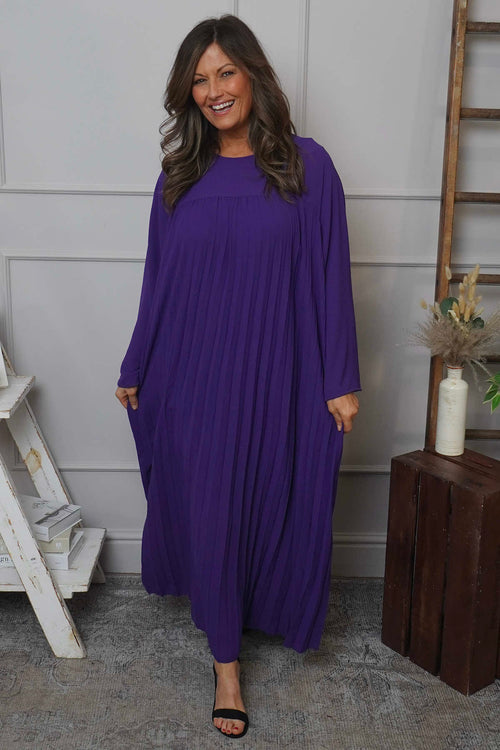Renata Long Sleeve Pleated Dress Purple