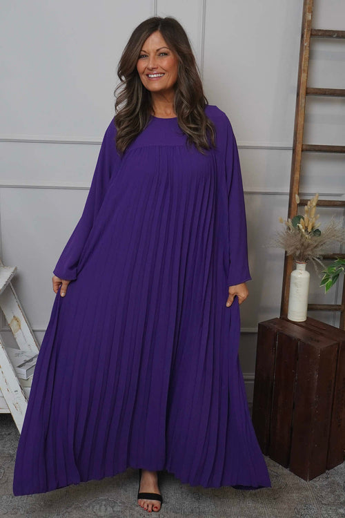 Renata Long Sleeve Pleated Dress Purple - Image 4