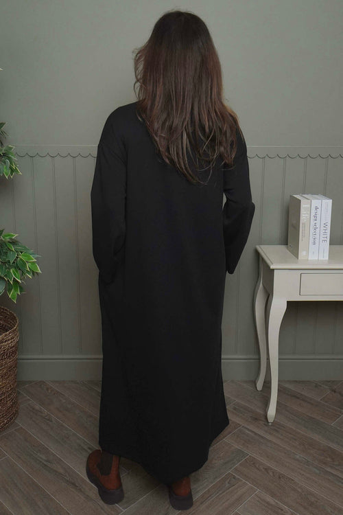 Clarissa V-Neck Cotton Dress Black - Image 4