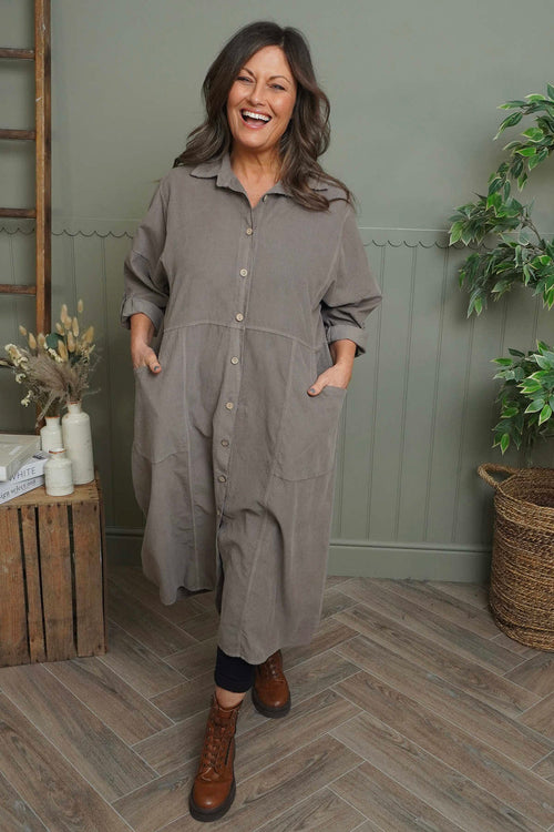 Lecia Needlecord Shirt Dress Mocha - Image 2