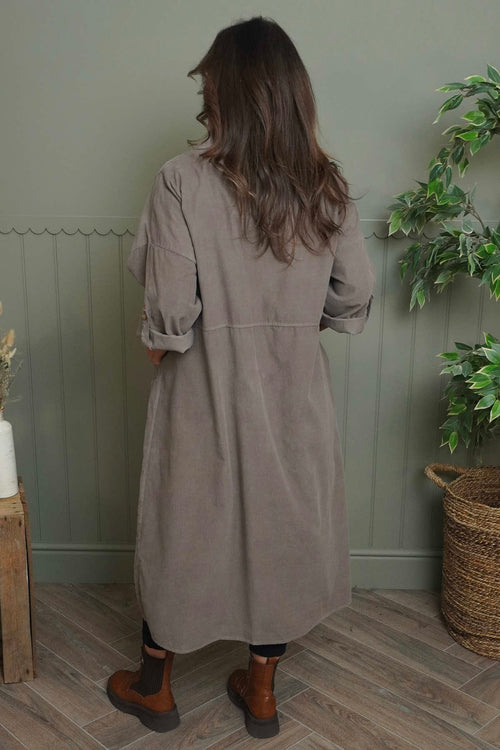 Lecia Needlecord Shirt Dress Mocha - Image 4