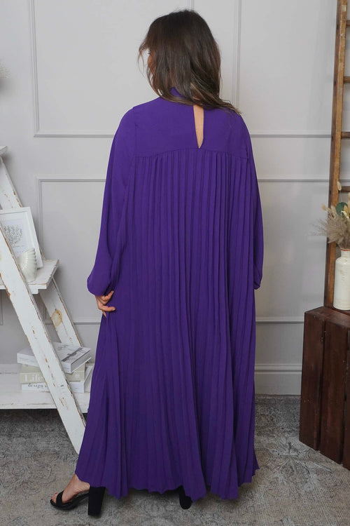 Renata Long Sleeve Pleated Dress Purple - Image 3