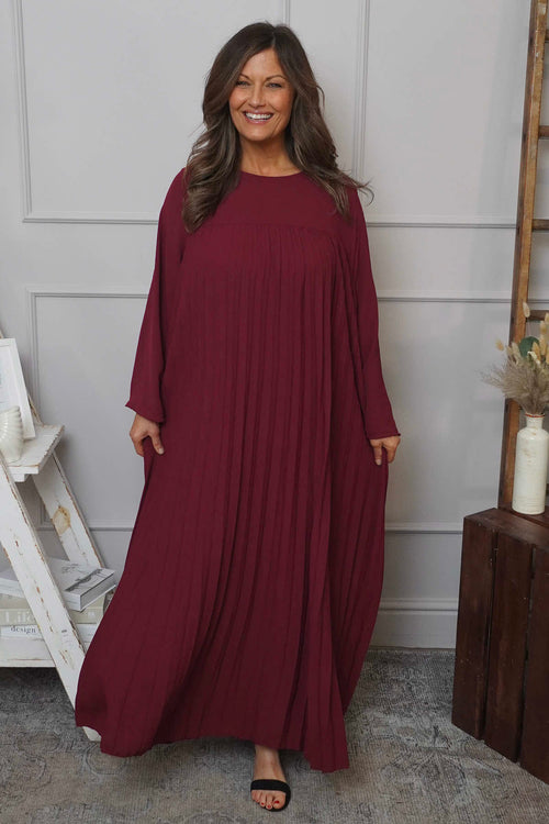 Renata Long Sleeve Pleated Dress Wine - Image 3