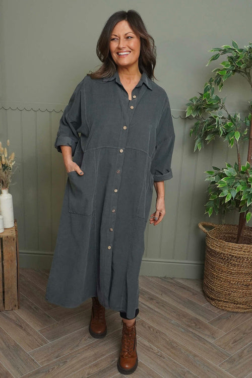 Lecia Needlecord Shirt Dress Charcoal - Image 1