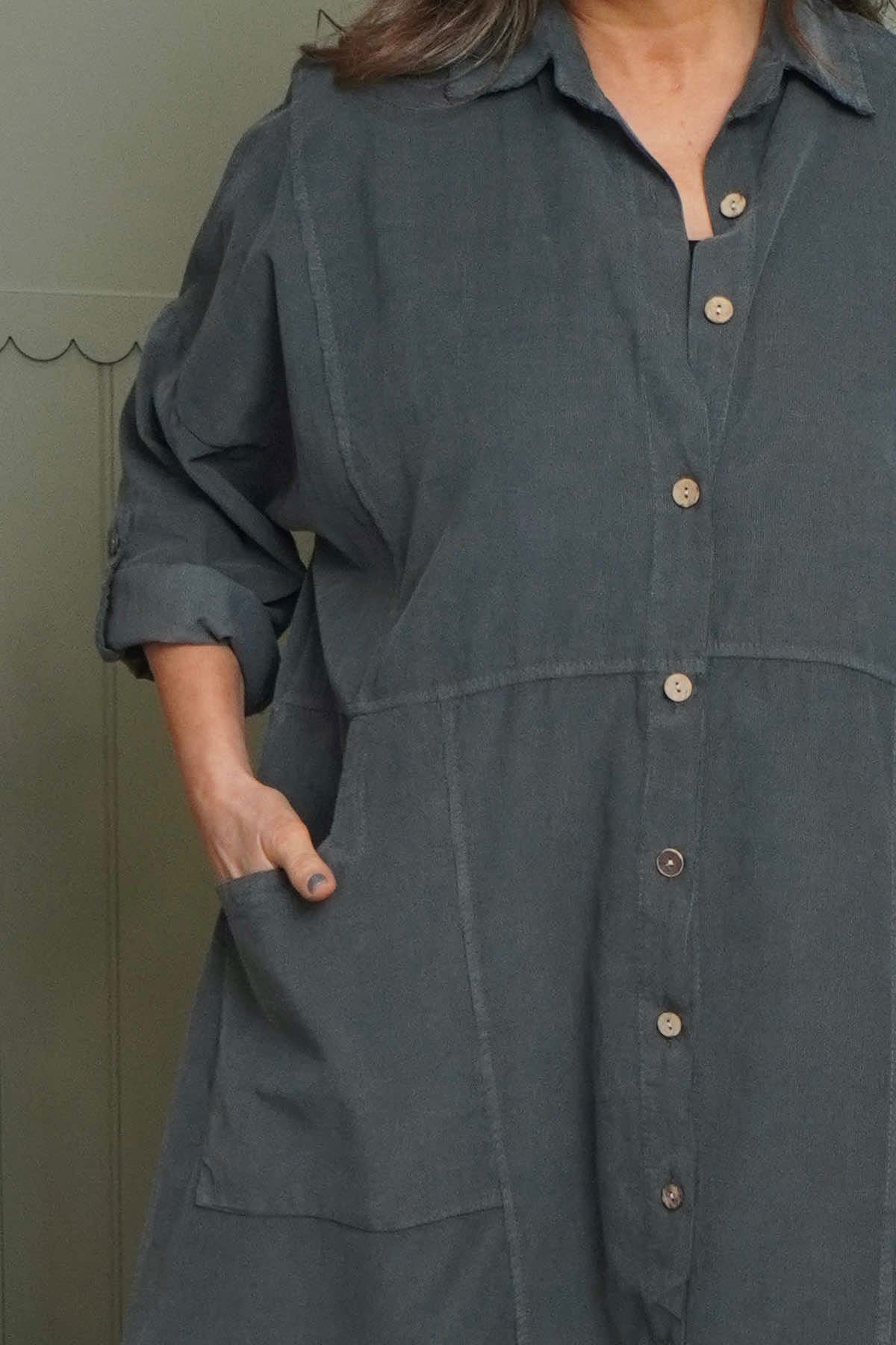 Lecia Needlecord Shirt Dress Charcoal