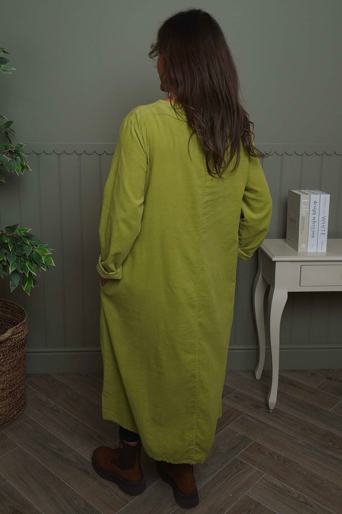 Florina Flower Patch Needlecord Dress Green