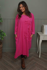 Florina Flower Patch Needlecord Dress Fuchsia Fuchsia - Florina Flower Patch Needlecord Dress Fuchsia