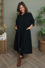 Lecia Needlecord Shirt Dress Black Black - Lecia Needlecord Shirt Dress Black