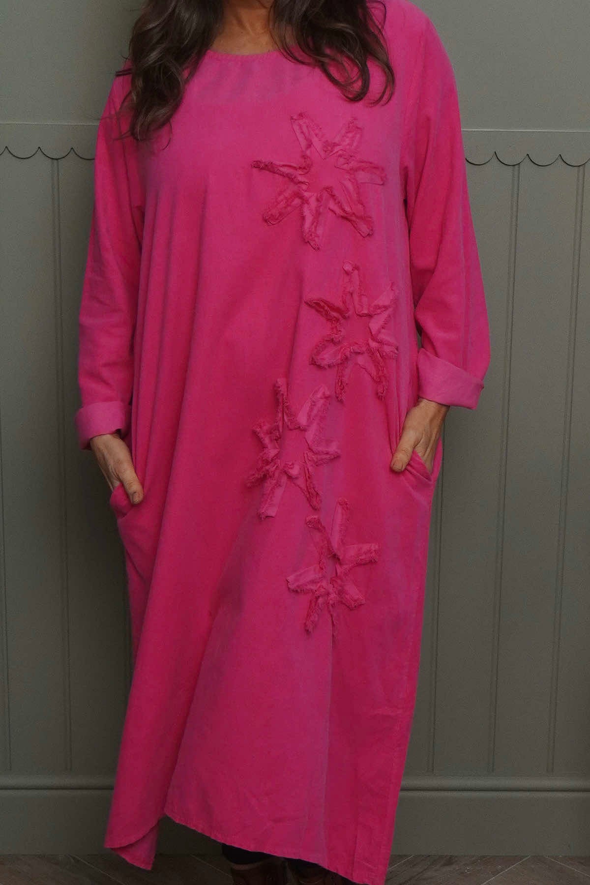 Florina Flower Patch Needlecord Dress Fuchsia