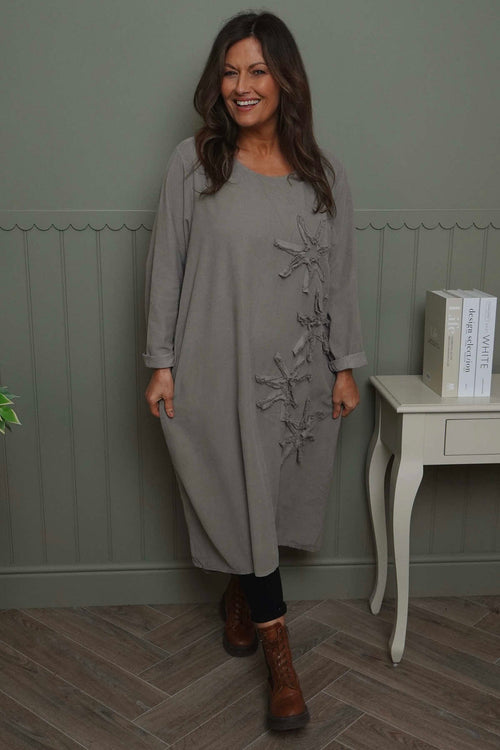 Florina Flower Patch Needlecord Dress Mocha - Image 2