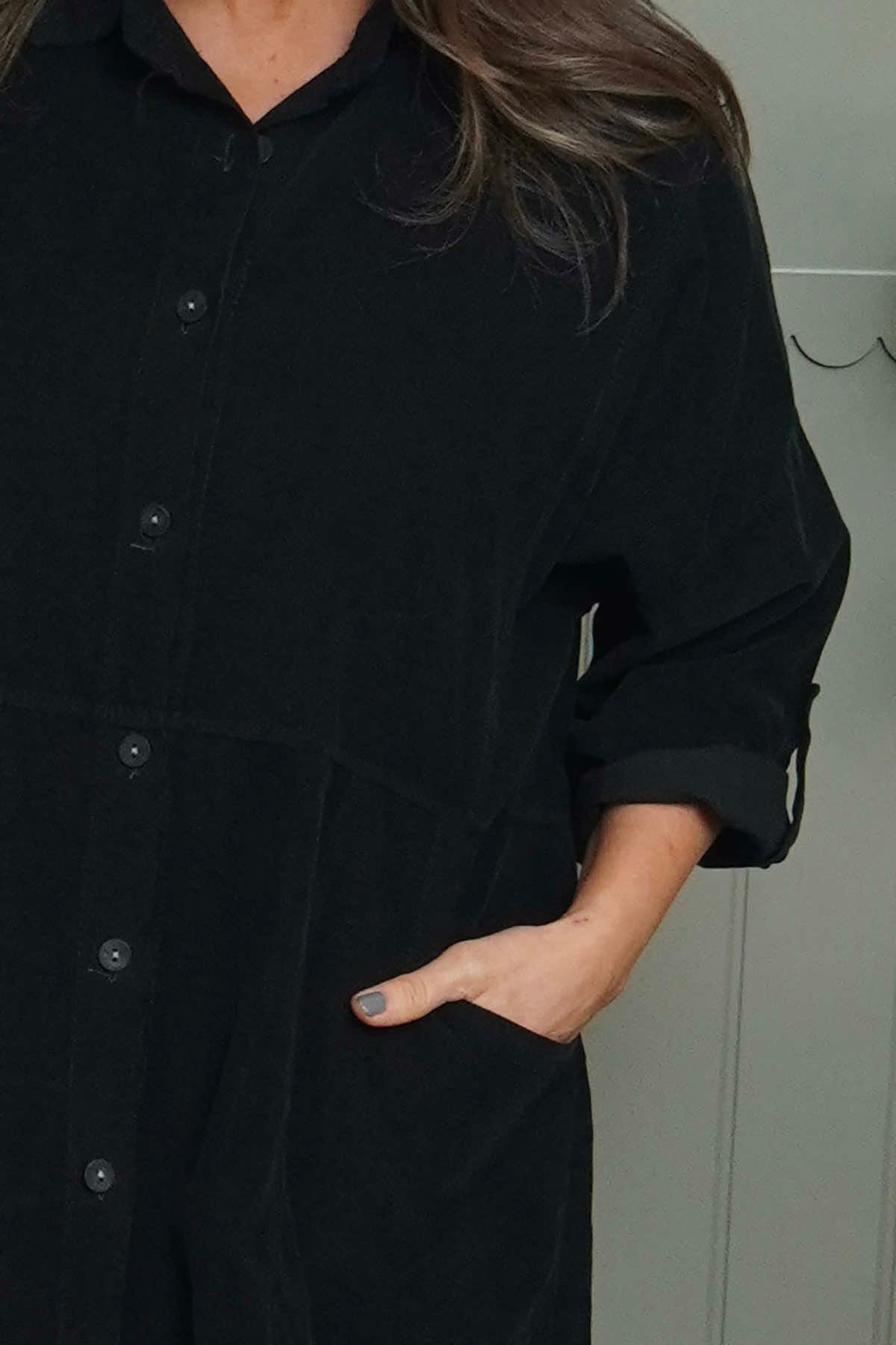 Lecia Needlecord Shirt Dress Black