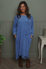 Florina Flower Patch Needlecord Dress Blue Blue - Florina Flower Patch Needlecord Dress Blue