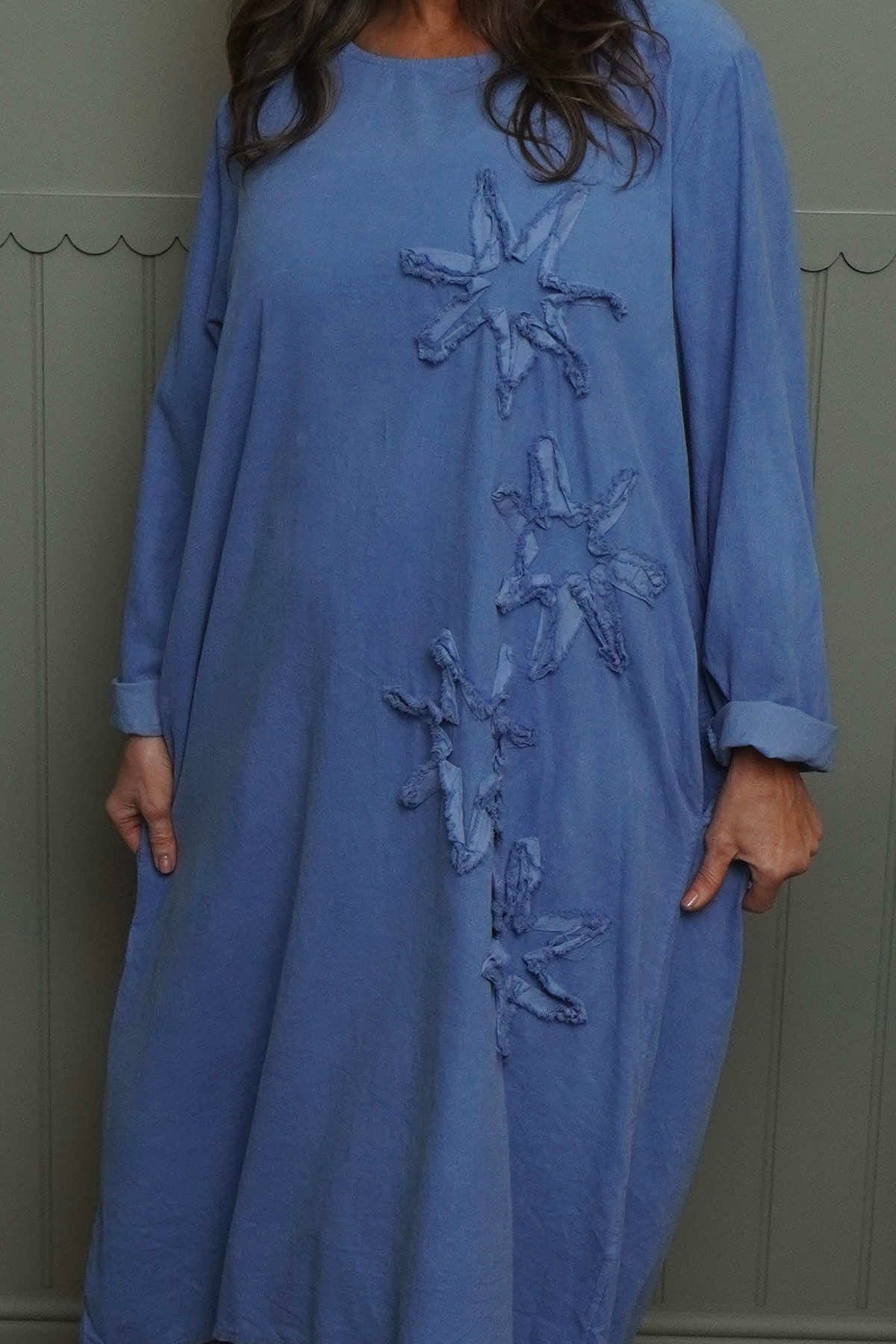 Florina Flower Patch Needlecord Dress Blue