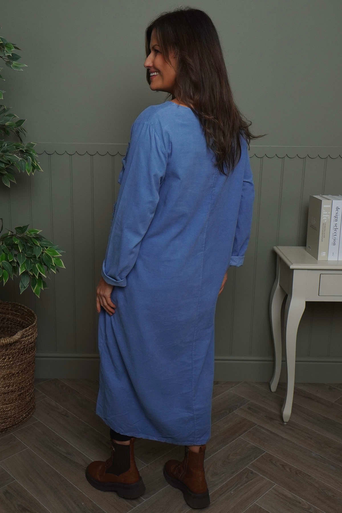 Florina Flower Patch Needlecord Dress Blue