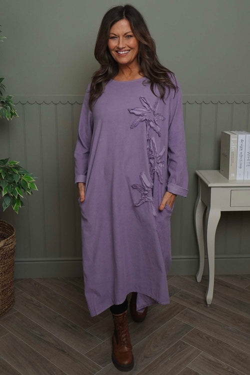 Florina Flower Patch Needlecord Dress Purple - Image 1