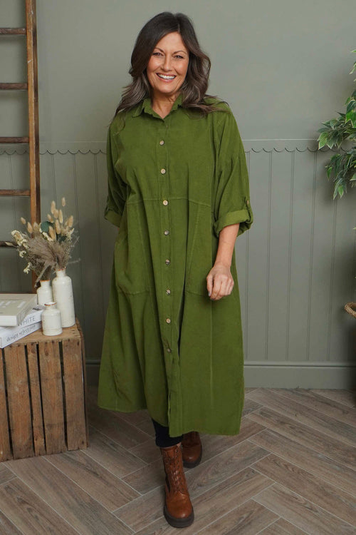 Lecia Needlecord Shirt Dress Olive - Image 1