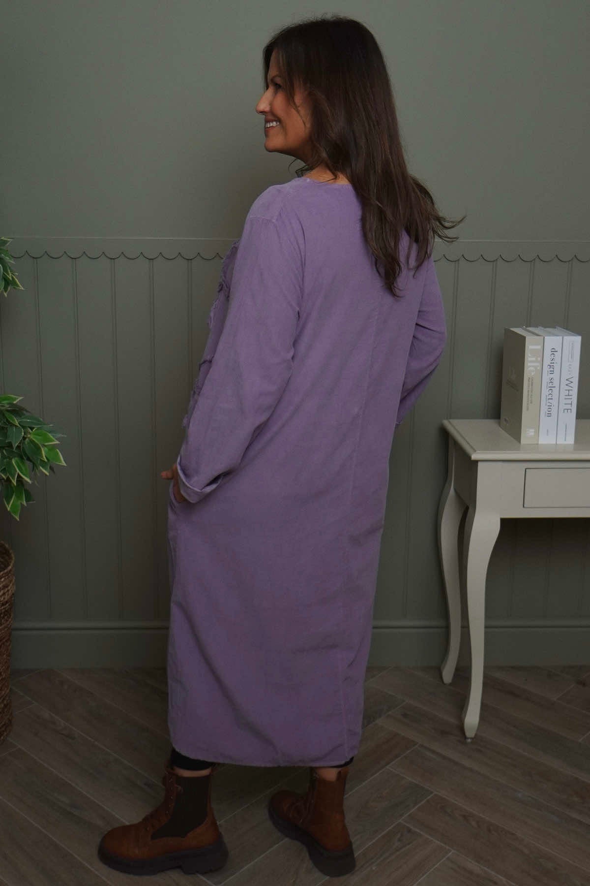 Florina Flower Patch Needlecord Dress Purple