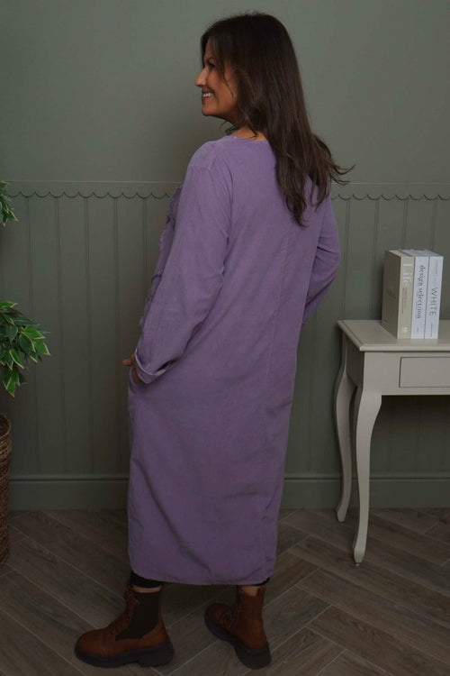 Florina Flower Patch Needlecord Dress Purple - Image 4