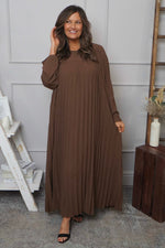 Renata Long Sleeve Pleated Dress Cocoa Cocoa - Renata Long Sleeve Pleated Dress Cocoa