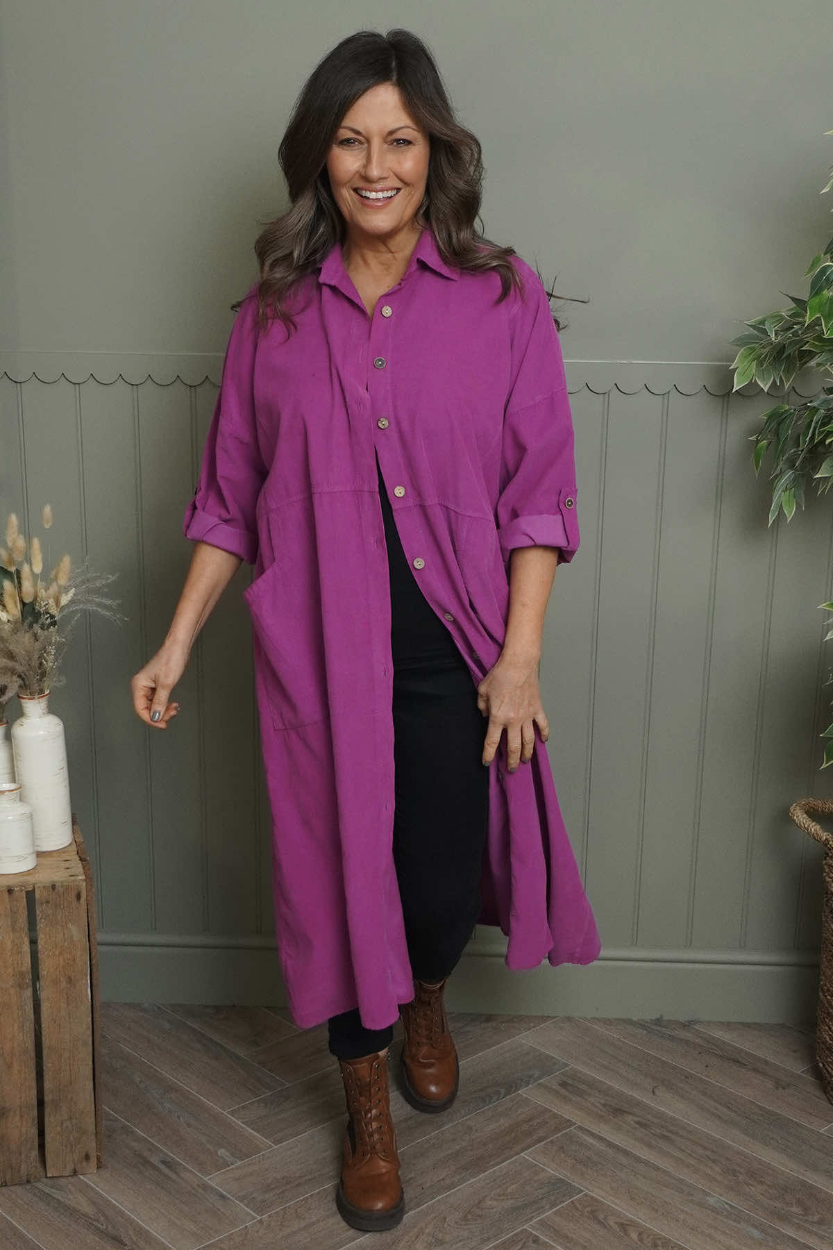 Lecia Needlecord Shirt Dress Berry