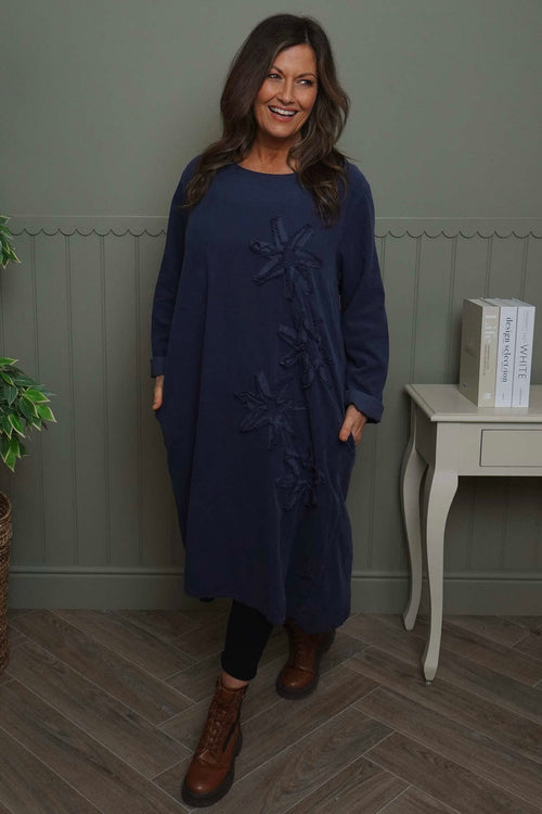 Florina Flower Patch Needlecord Dress Navy - Image 2