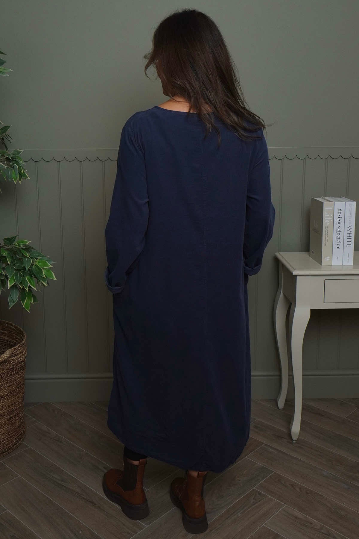 Florina Flower Patch Needlecord Dress Navy