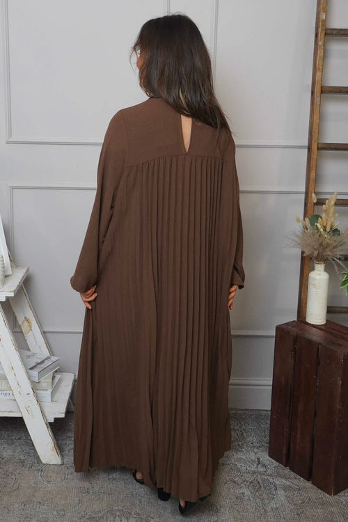 Renata Long Sleeve Pleated Dress Cocoa - Image 4