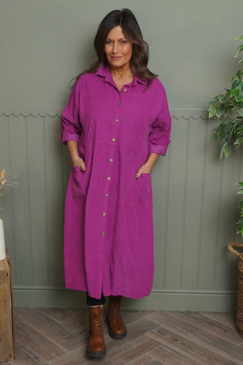 Lecia Needlecord Shirt Dress Berry - Image 2