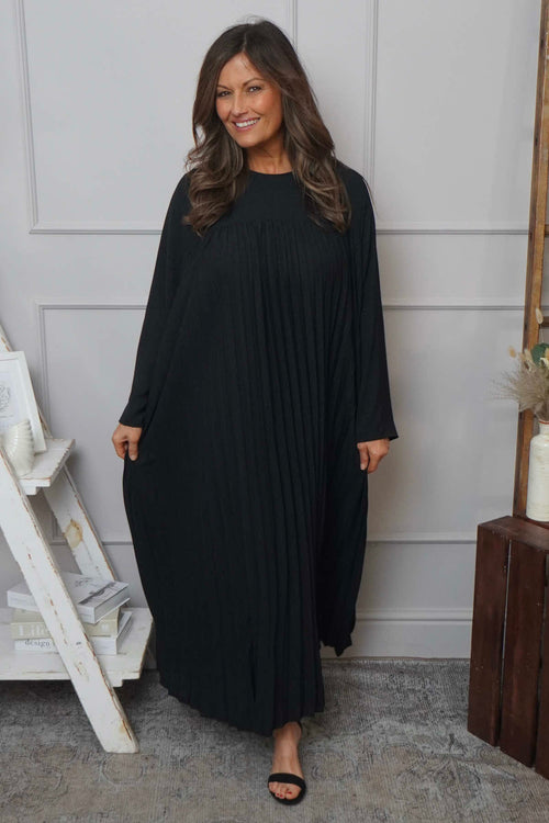 Renata Long Sleeve Pleated Dress Black - Image 3