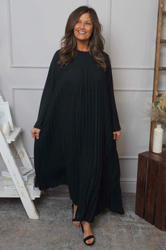 Renata Long Sleeve Pleated Dress Black