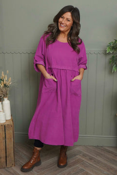 Etta Needlecord Dress Berry