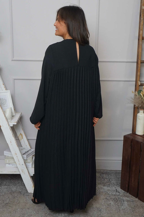 Renata Long Sleeve Pleated Dress Black - Image 4