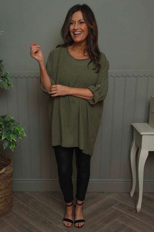 Mairi Pleat Back Top Khaki - Image 1