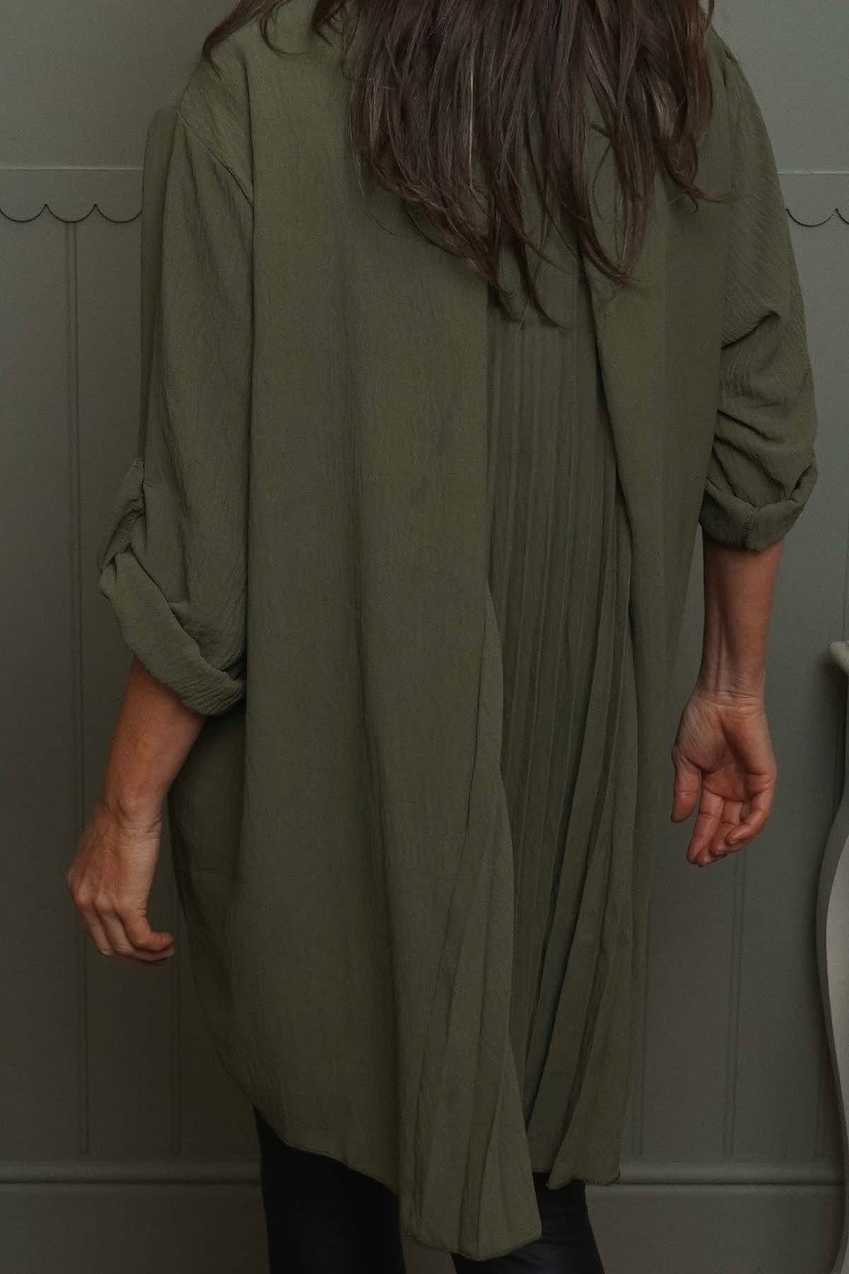 Mairi Pleat Back Top Khaki