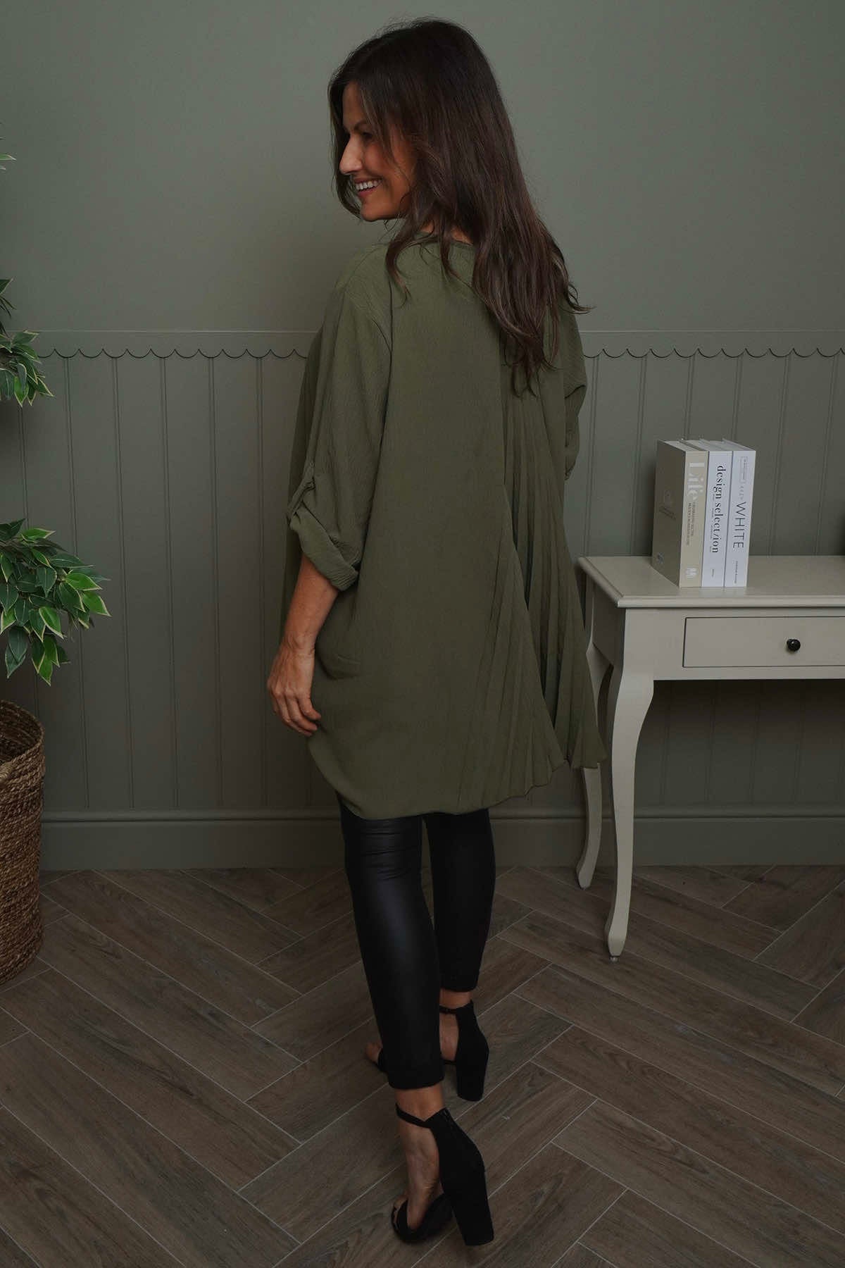 Mairi Pleat Back Top Khaki