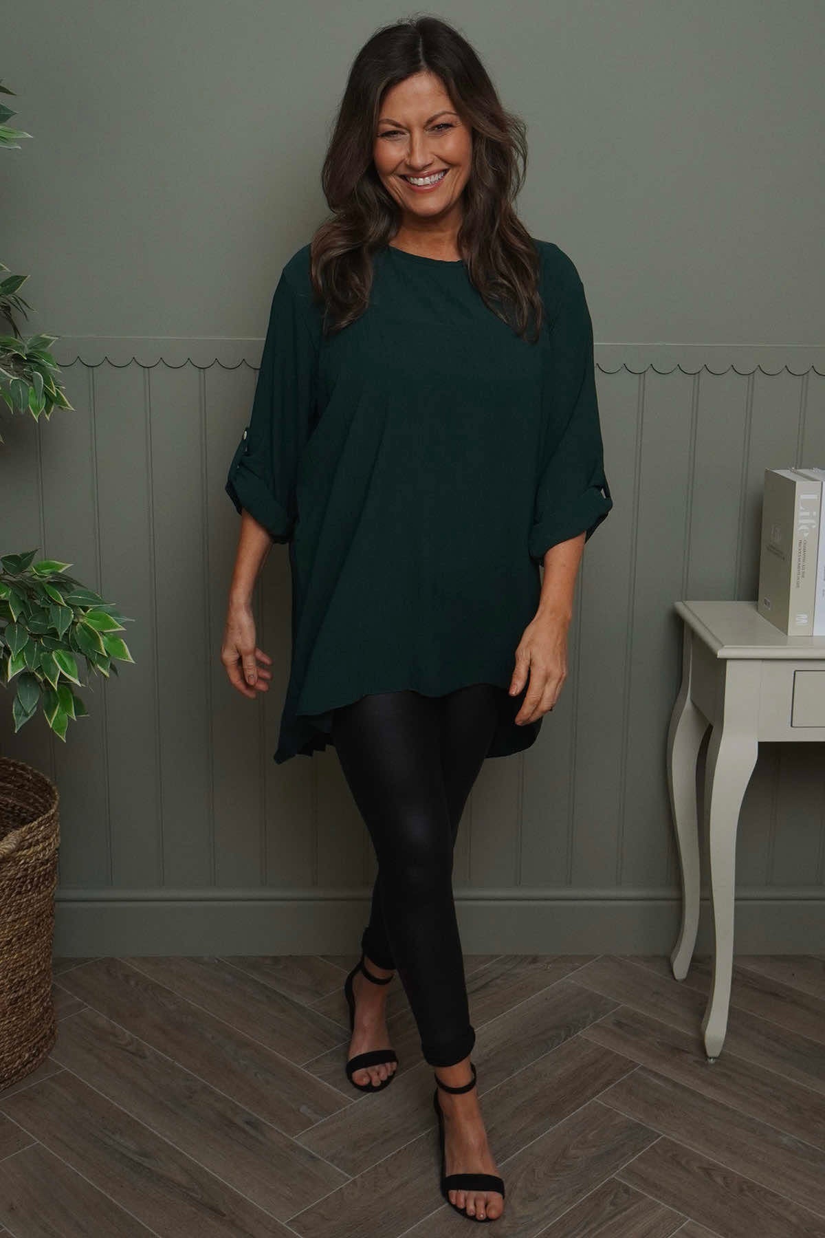 Mairi Pleat Back Top Bottle Green