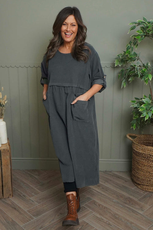 Etta Needlecord Dress Charcoal - Image 1