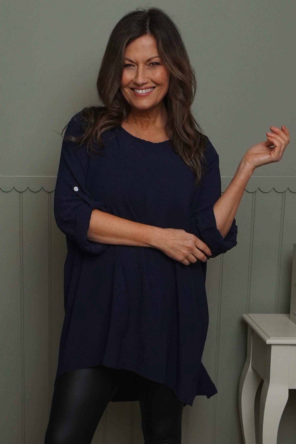 Mairi Pleat Back Top Navy