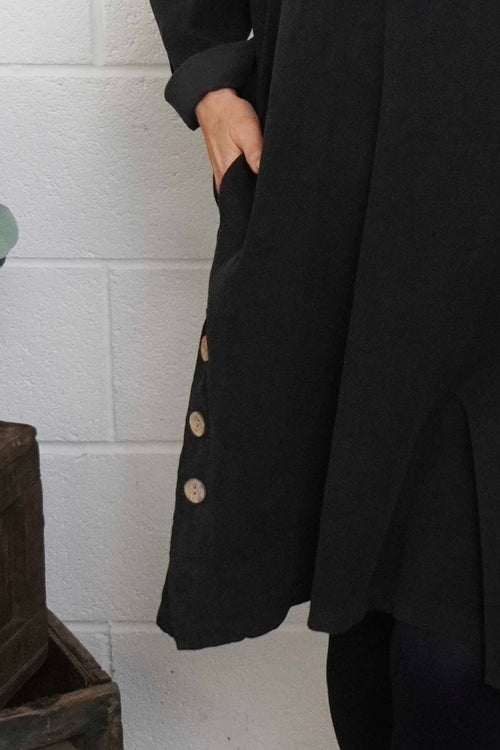 Izzy Button Detail Needlecord Dress Black - Image 3