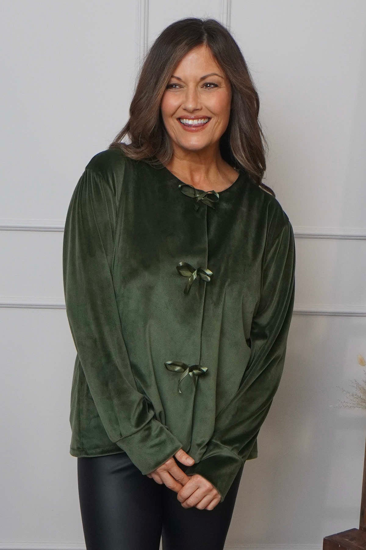 Rhona Bow Front Top Khaki