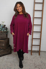 Izzy Button Detail Needlecord Dress Wine Wine - Izzy Button Detail Needlecord Dress Wine