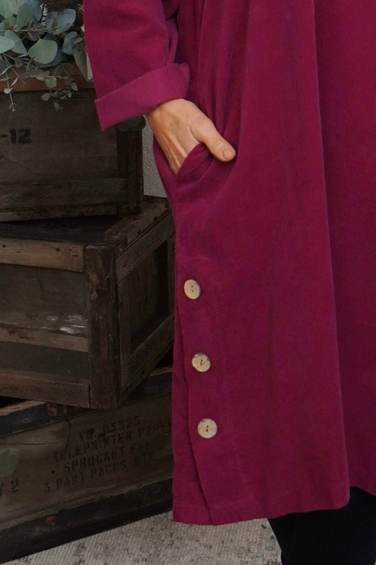 Izzy Button Detail Needlecord Dress Wine