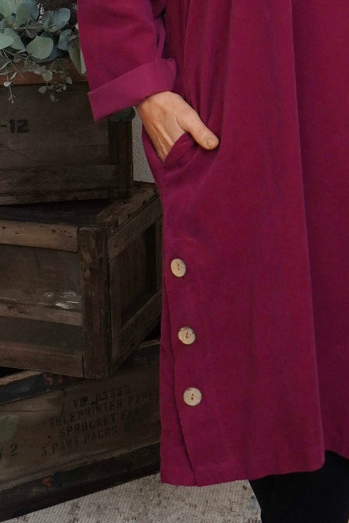 Izzy Button Detail Needlecord Dress Wine - Image 3