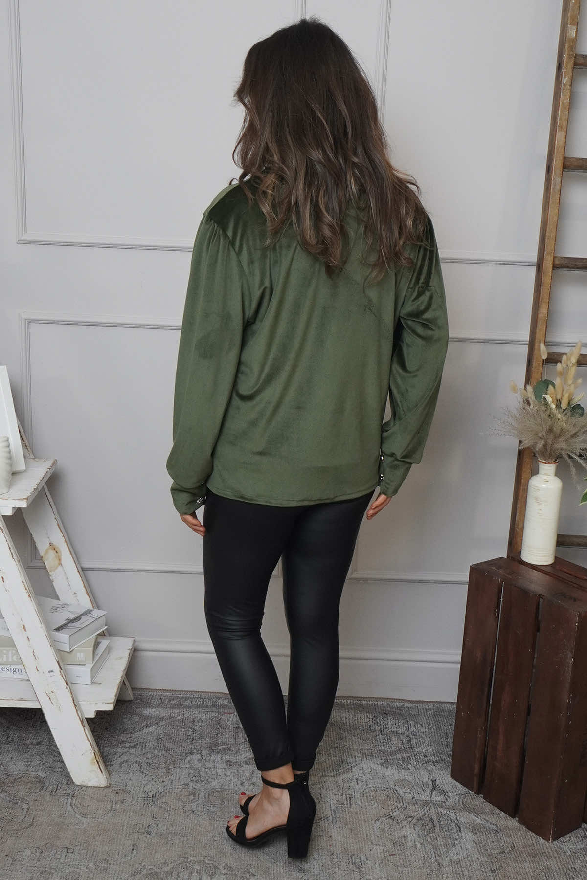 Rhona Bow Front Top Khaki