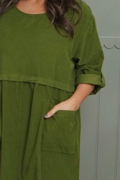 Etta Needlecord Dress Olive - Image 3