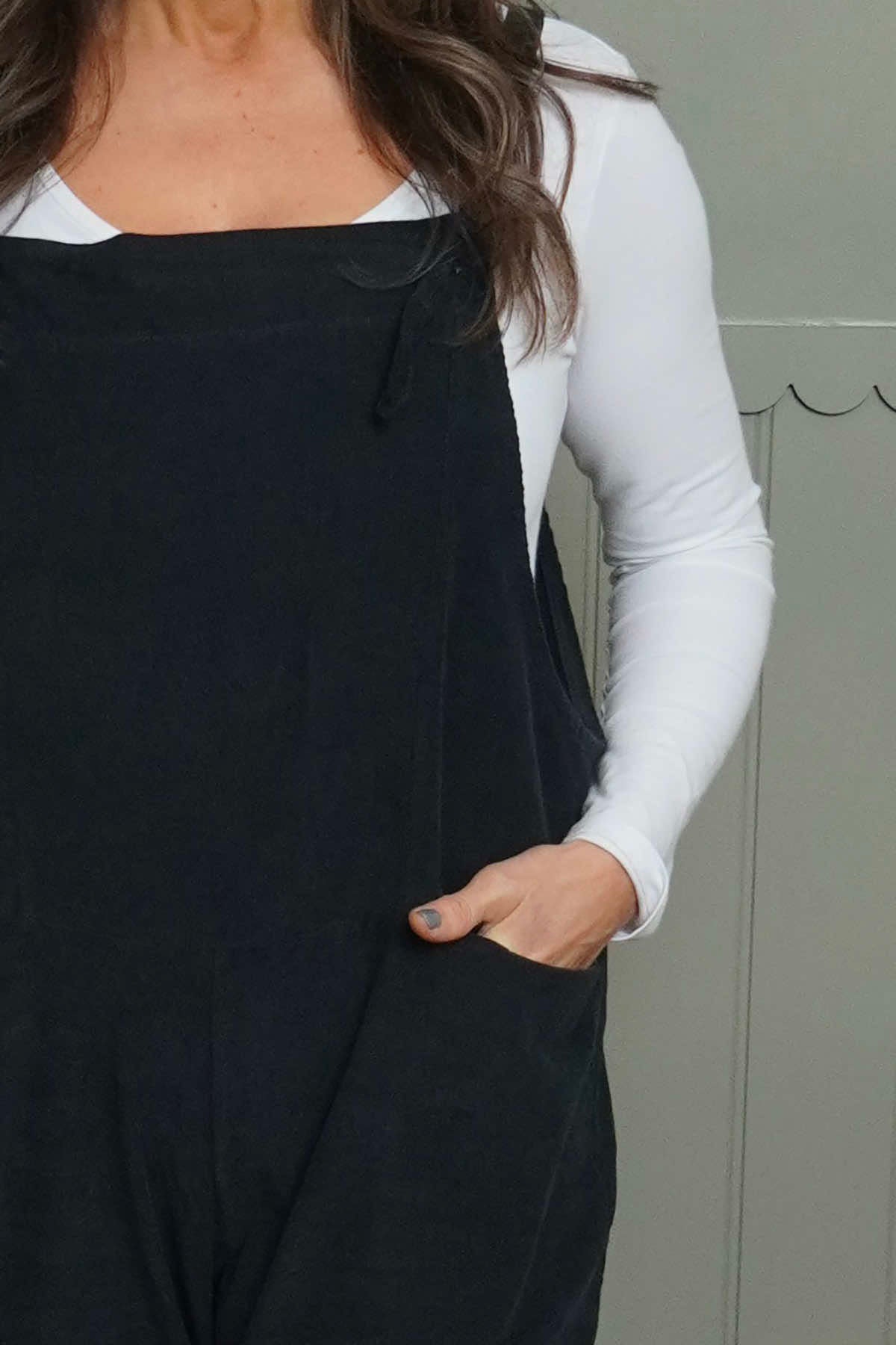 Pabo Needlecord Dungarees Black