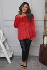 Rhona Bow Front Top Red Red - Rhona Bow Front Top Red